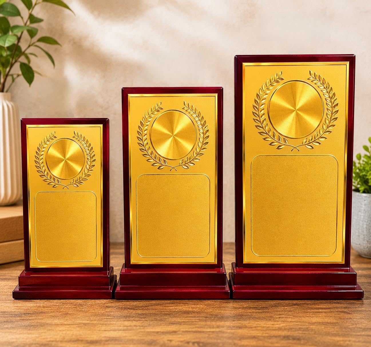 Wooden sheilds Momento Bali Golden Foil-Set of 3 (8 inch,9.50 inch,11.50 inch) Trophies | Awards, Recognition-picture-11