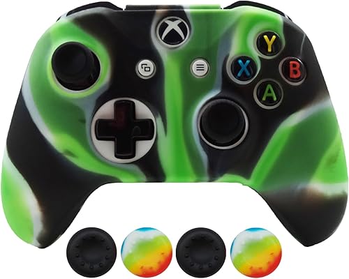 Hikfly Funda protectora de silicona para mando, kit de placas frontales para Xbox One XOne SSlim con 4 tapas de agarre para el pulgar (camuflaje