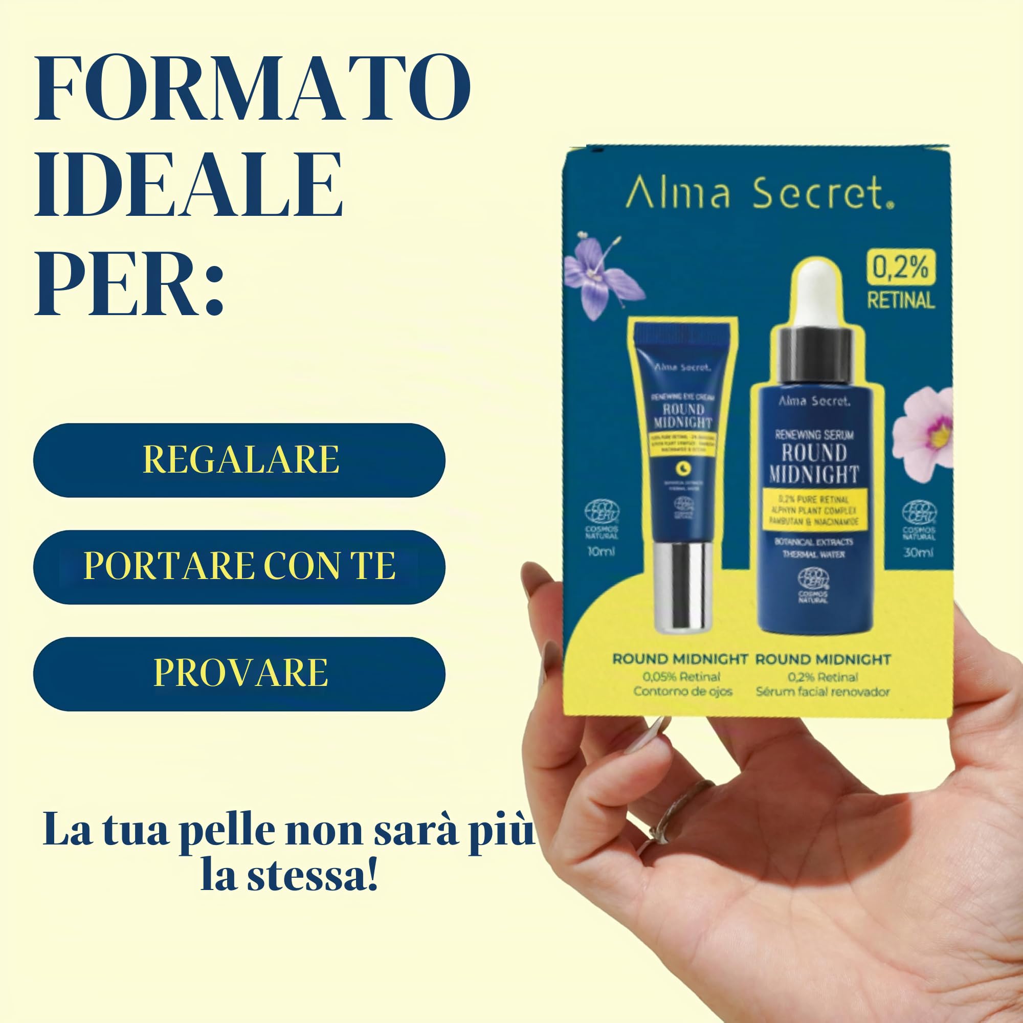 Ecocert Cosmos Natural, siero viso retinale multi-incapsulato + contorno occhi antirughe, idratante notte per tutti i tipi di pelle, siero ringiovanente, rigenerante, illuminante, vegano, Ecocert