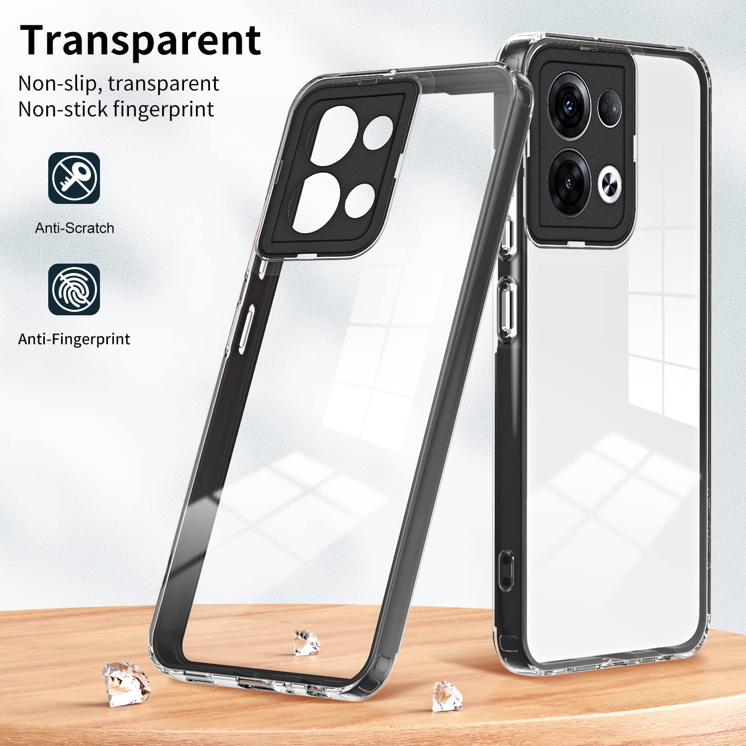 XINYEXIN Trasparente Cover per Oppo Reno8 5G (Reno 8 5G 6.4), Custodia per Telefono Antiurto con Bordo Colorato, TPU+PC Bumper Crystal Clear Case - Nero
