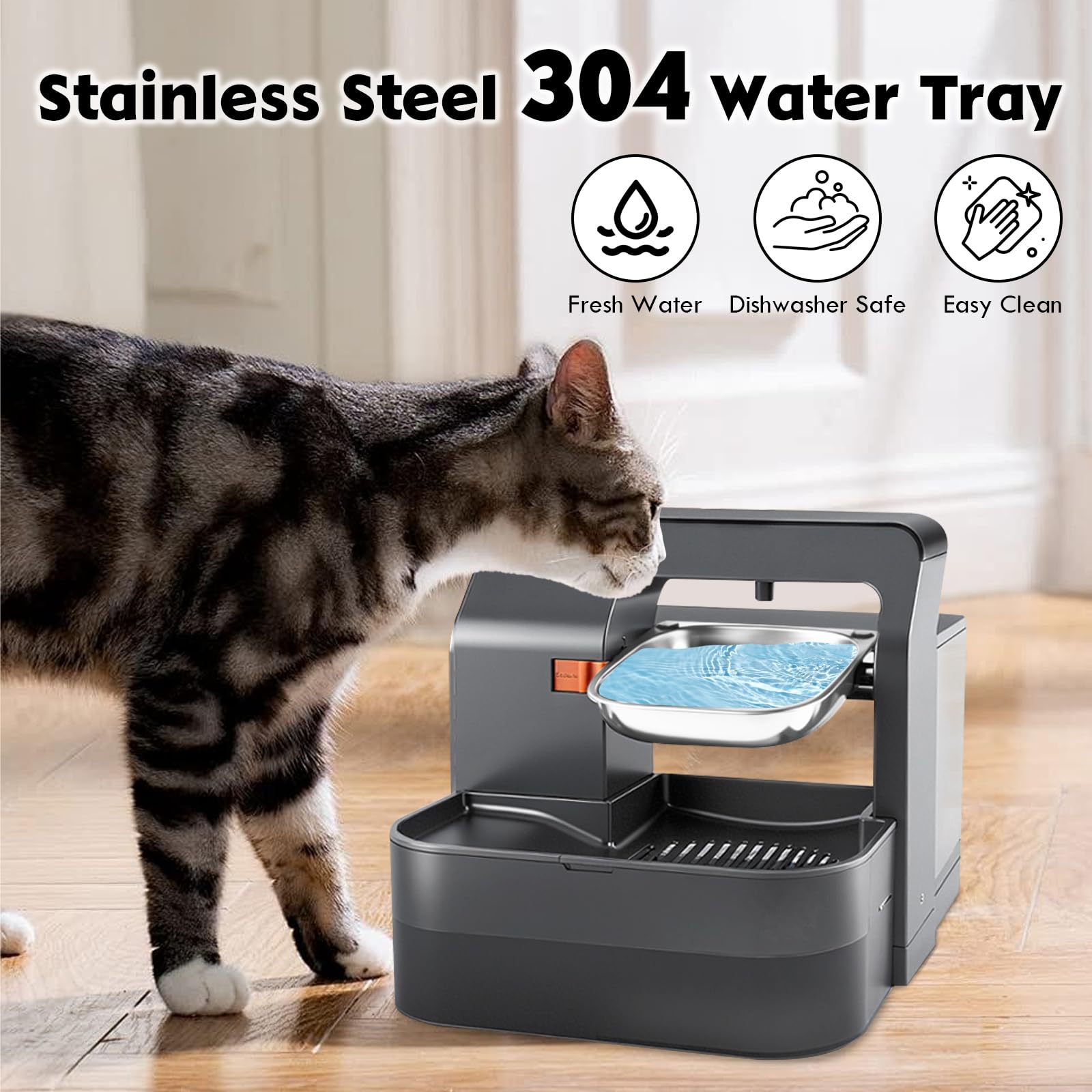 Fuente de Agua Inalámbrica para Gatos y Perros de Acero INOX | 3,5L | Fuente de Agua para Gatos y Perros Sin Filtro - Dispensador Automático Anti-Impurezas con Separación de Residuos