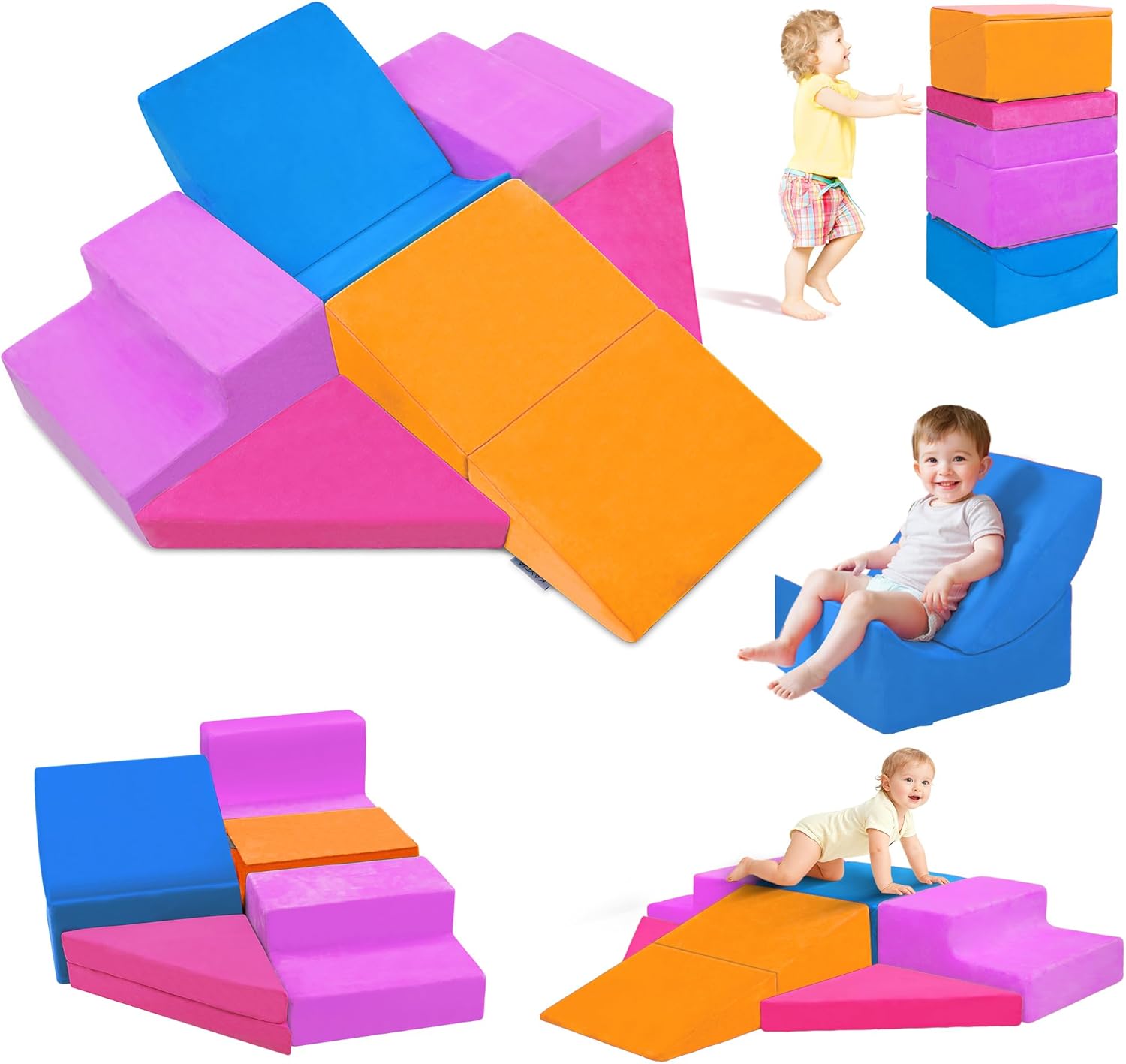 Kayfia Toddler Climbing Toys Indoor, 7-Piece Baby Foam Climbing Blocks, Colorful Soft Play Set for Toddlers 1-3, Foam Play Gym Structures for Crawling and Sliding, Develops Motor Skills Purple