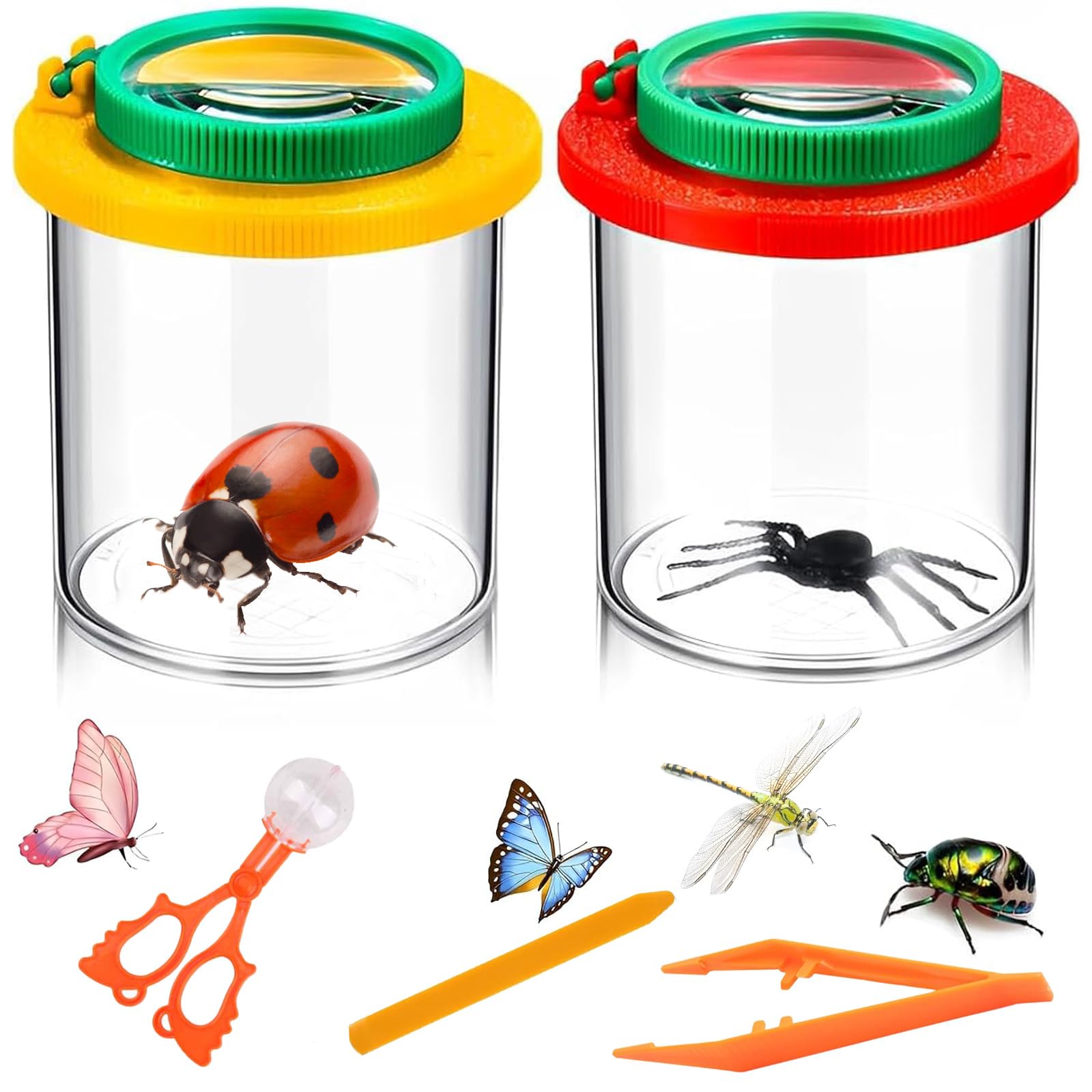 2 Pieces Bug Magnifying Glass Set with Tweezers, Portable Clear Insect Observation Box, Bugs Catcher Magnifier for Kids, Critter Viewer for Children Outdoor Science Nature Exploration