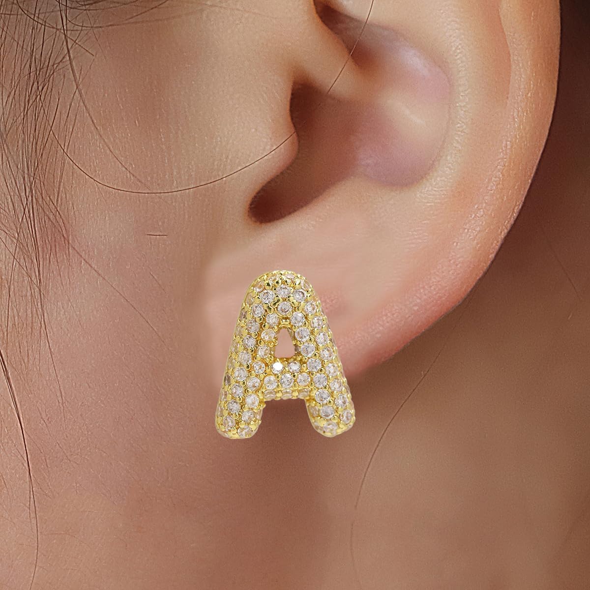 Gold Bubble Initial Letter Stud Earrings for Women Cubic Zirconia Minimalist Alphabet Number Earrings Initial Gifts Jewelry for Women - Image 2