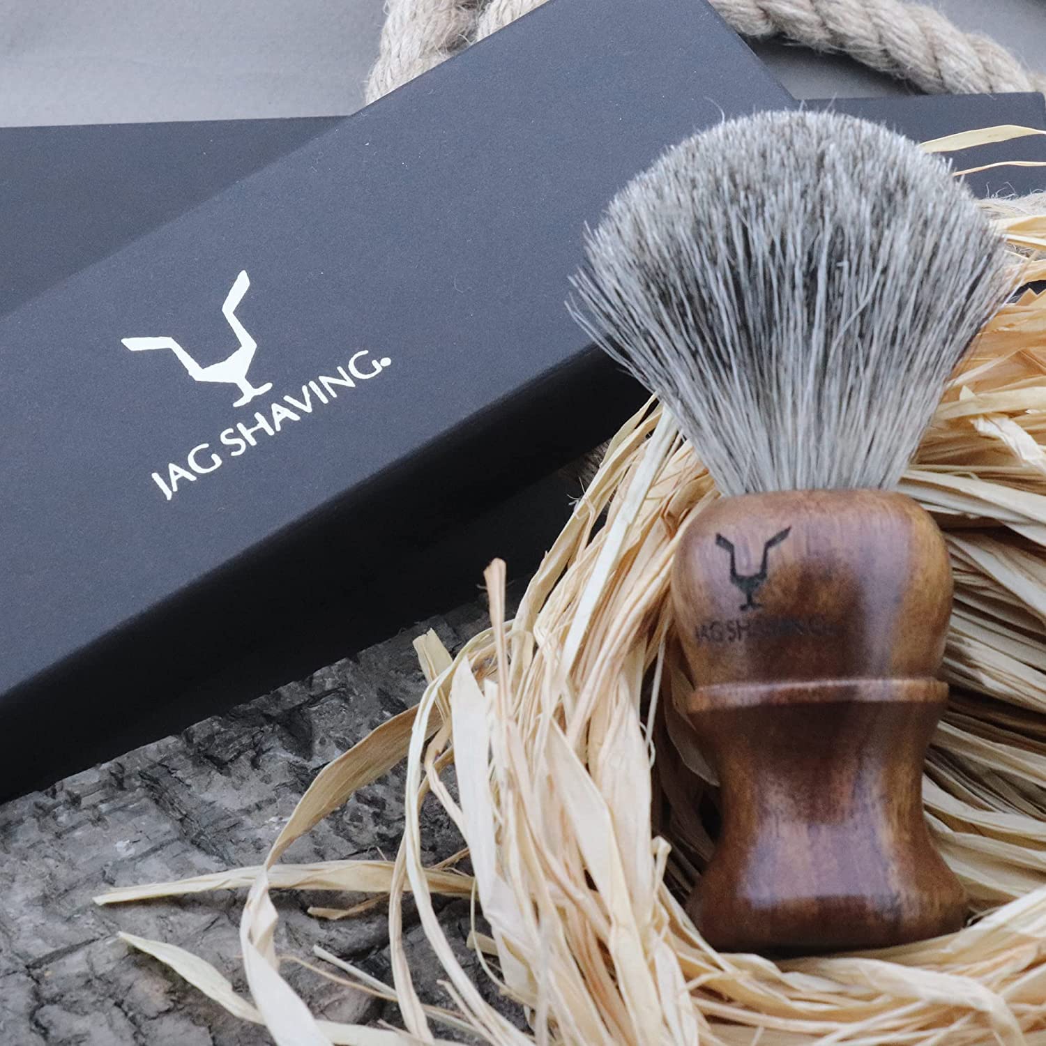 Jag Shaving Zestaw do golenia – 6-częściowy zestaw pędzli do golenia – zestaw noży do golenia – pędzel do golenia z włosia borsuka – golarka do cięcia – mydło do golenia – miska do golenia – pokrywka – pasek – pasek skórzany – zestaw do golenia