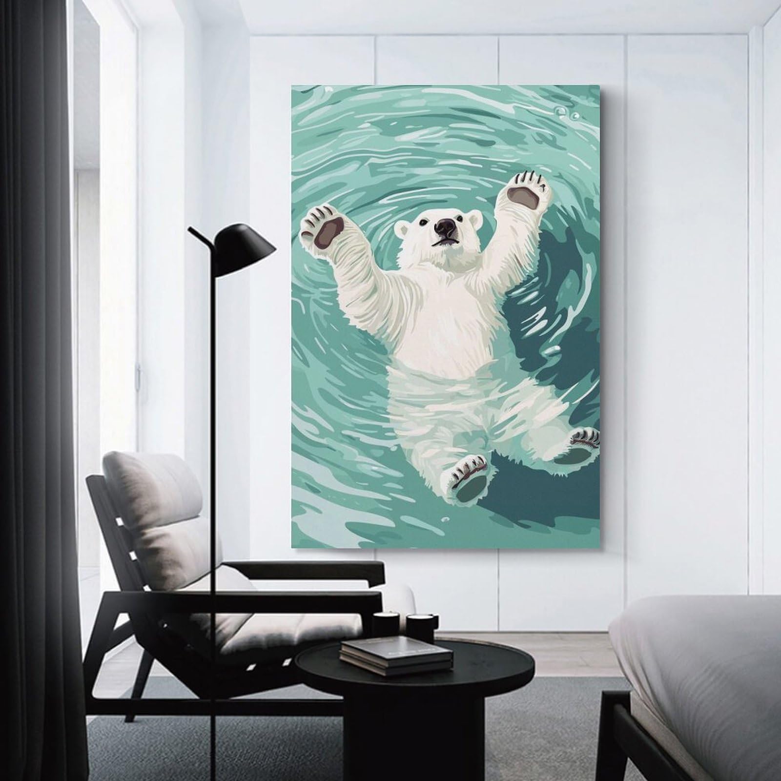 Junmoney Home Decor Wall Art Polar Bear Swimming in Water, 08x12inch(20x30cm), for Flats, Guest Rooms Or Compact Rooms, Wall Decor with Flexible Room Appeal