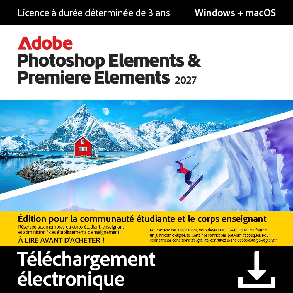 Adobe Photoshop Elements & Premiere Elements 2027 | Student & Teacher Edition | 3-year term licence | 1 Device | 1 User | PC/MAC | Digital download