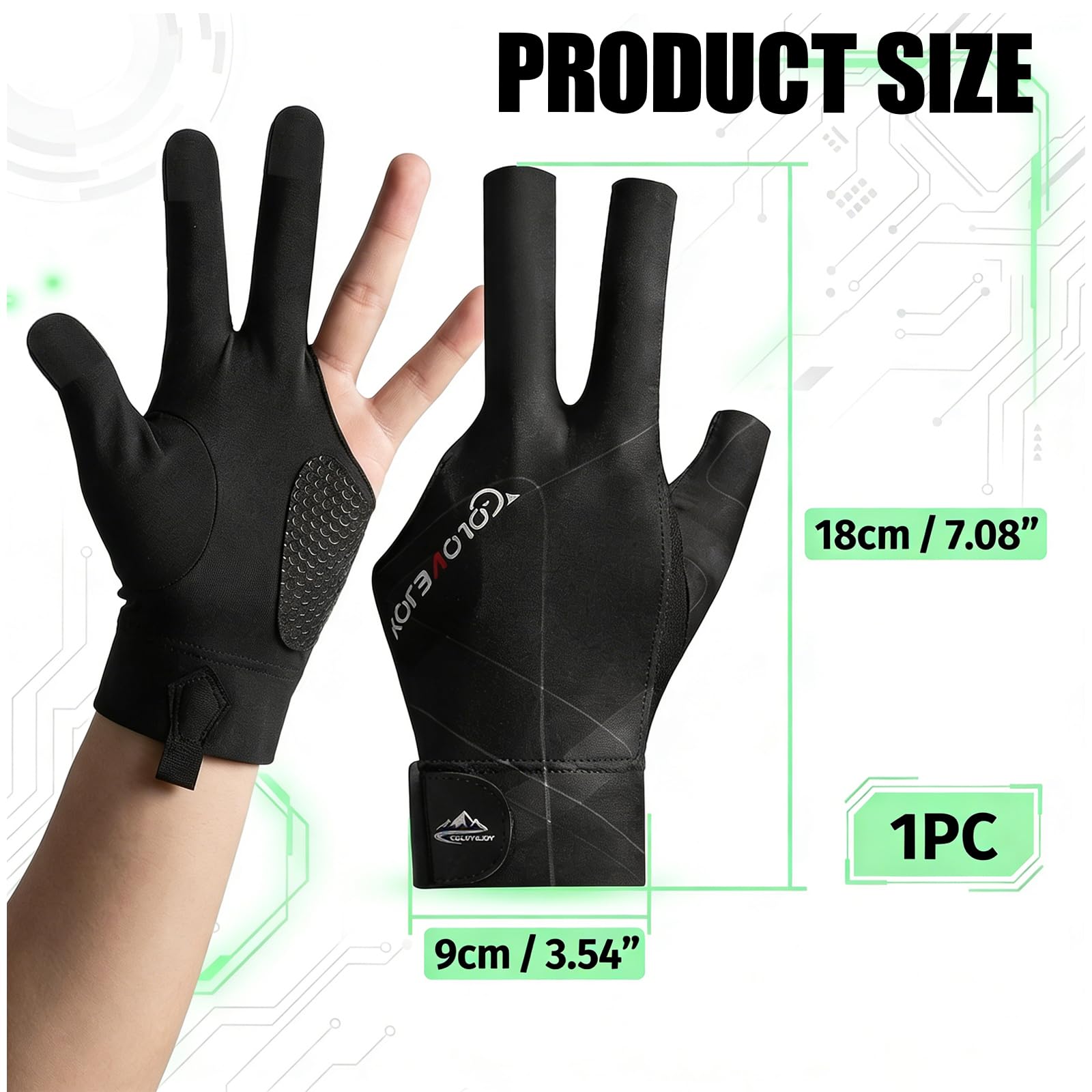 Gants de Billard Respirants à Séchage Rapide Antidérapant pour Tir Précision Queue de Billard Noir
