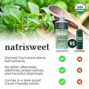 Organic Stevia Liquid Drops, 8 fl oz, Liquid Stevia Sweetener from Stevia Extracts, Zero Calorie Sweetener, Pure Stevia Liquid, Zero Carb Sweetner & Keto Sugar Substitute, 1800+ Servings