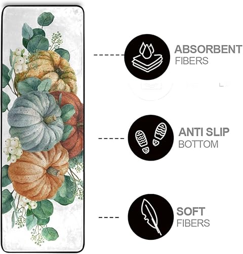 Miniatura 3 de Alfombra antideslizante con hojas de calabaza, bayas, escena de cosecha de acuarela, lavable, alfombra de pasillo para lavandería, alfombra suave