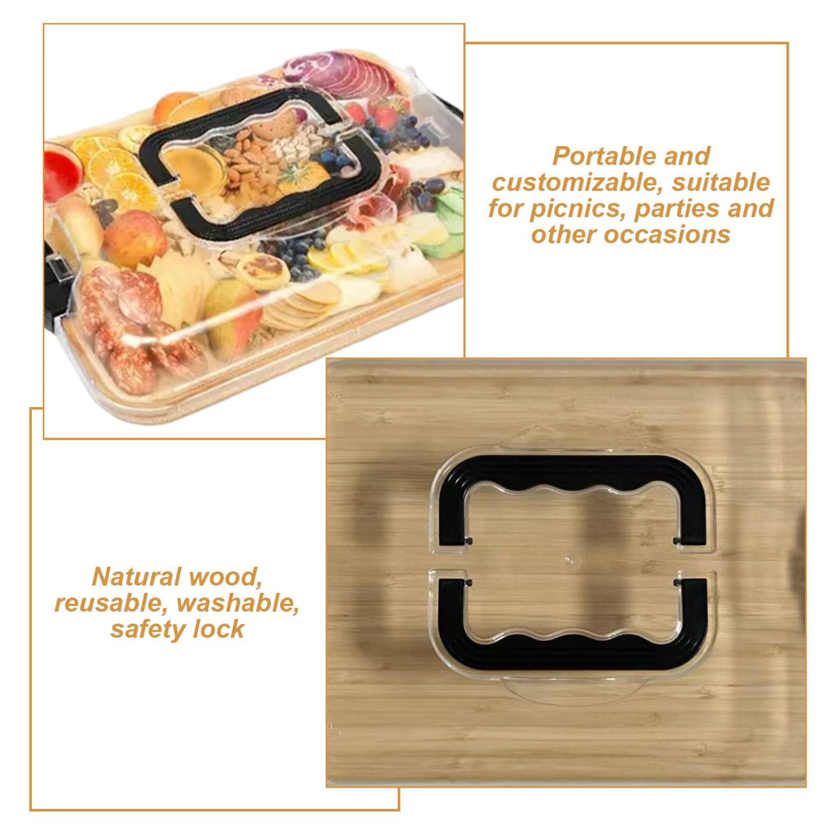 Bandeja de Queso, Tabla de charcutería con Tapa, Tablas de charcutería de Madera portátiles con Tapa Transparente con Cerradura, Bandeja Cubierta para Servir para Picnic, Camping, Tablas