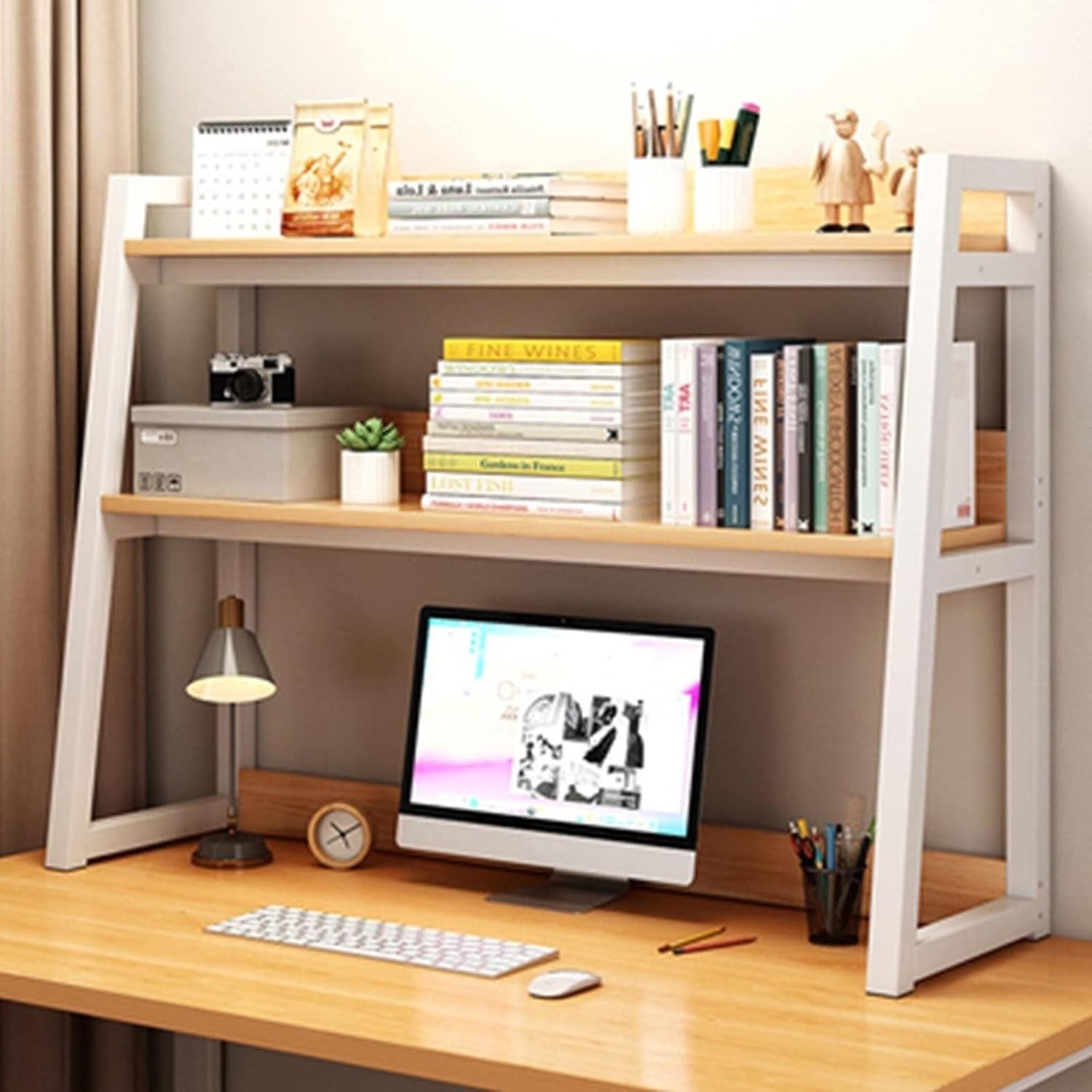 Desktop Bookshelf Organizer - Desk Shelf Stand, Desktop Magazine Rack/Shelf, Desk Storage Rack, Dormitory Computer Rack Desktop Storage Rack, Wrought Iron 2-Layer Writing Desk Shelf