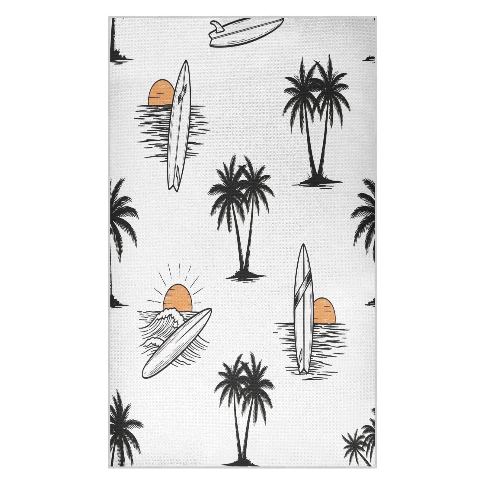 BURSTDDY Coconut Trees and Surfboards Kitchen Towels,Absorbent Dish Towels 2 Pack
