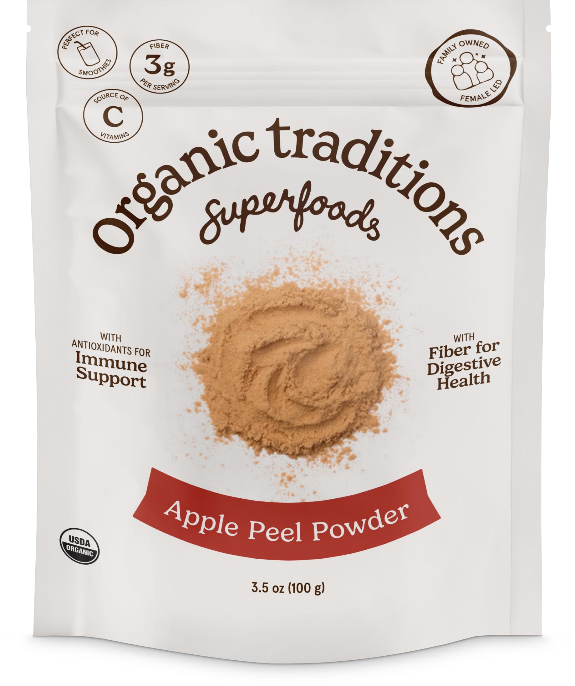 Organic Traditions Organic Apple Peel Powder Organic Apple Powder, Vegan Non-GMO Powdered Fruit, 3.5oz (100g)