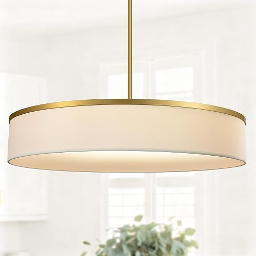 23.6 Inch Integrated LED Drum Chandeliers, 3000K Modern Fabric Pendant