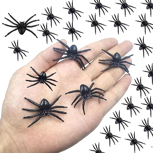 50 arañas falsas realistas, juguetes de araña de plástico con ojos rojos, araña negra para decoración de fiesta de Halloween, regalos de fiesta,