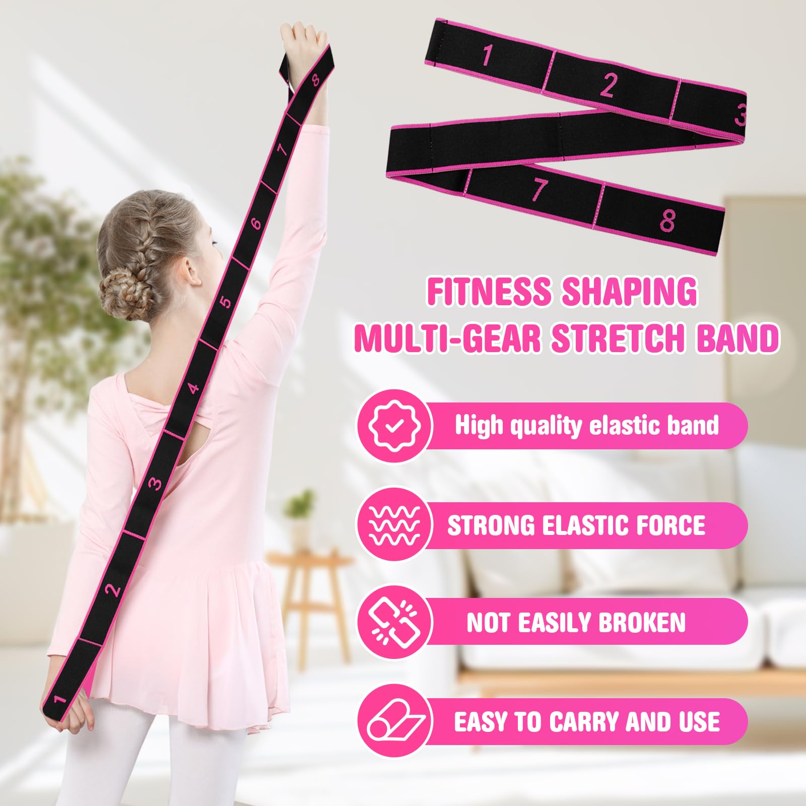 5 Pezzi Elastico Fasce di Resistenza Yoga Fascia Elastica Fitness Yoga Stretching Band con 8 Anelli Banda Elastica Numerata per Pilates, Ginnastica, Danza e Allenamento, 5 Colori