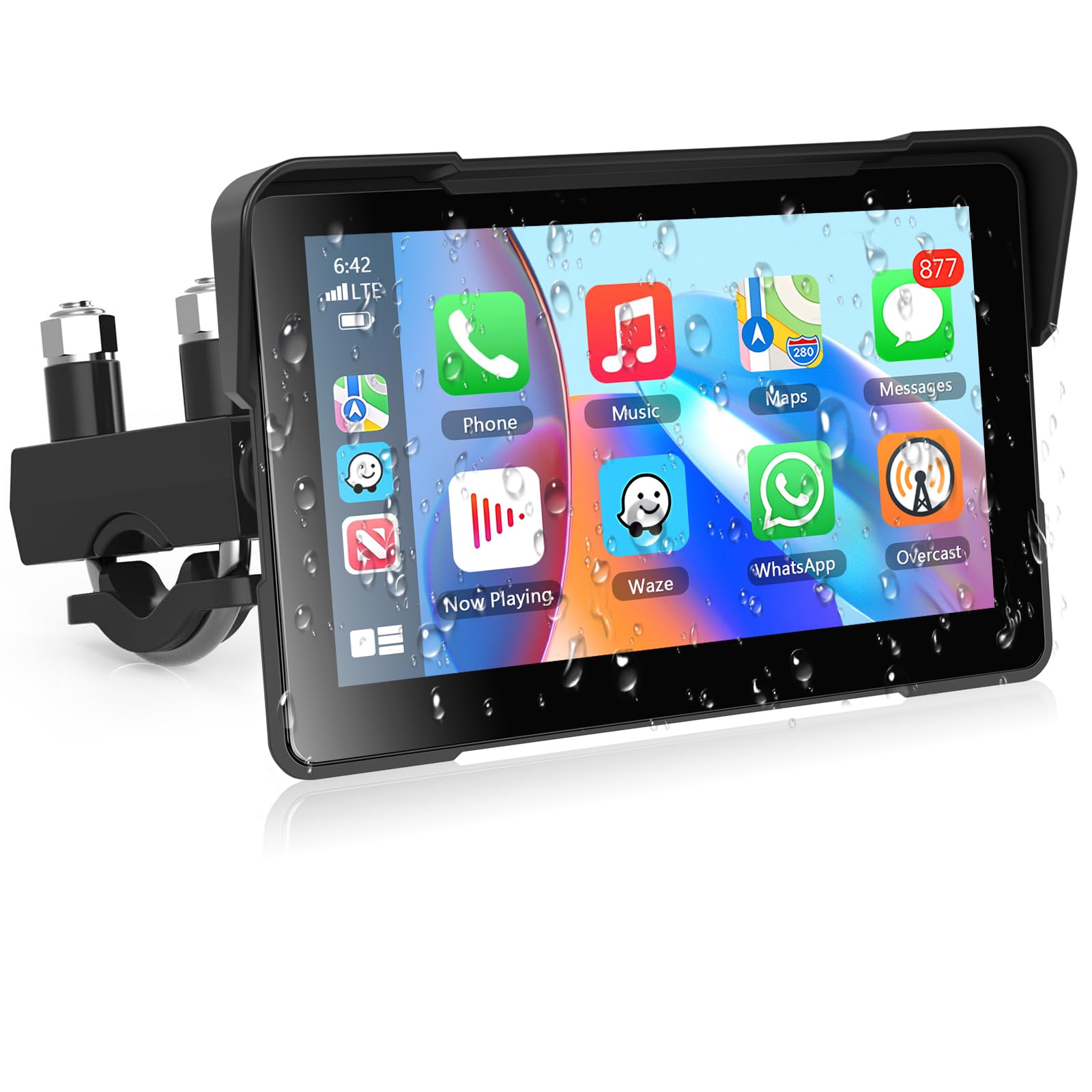 Schermo Carplay Moto Senza Fili 7 Pollici Impermeabile Touchscreen Doppio Bluetooth Navigazione GPS Android Auto +64G Card