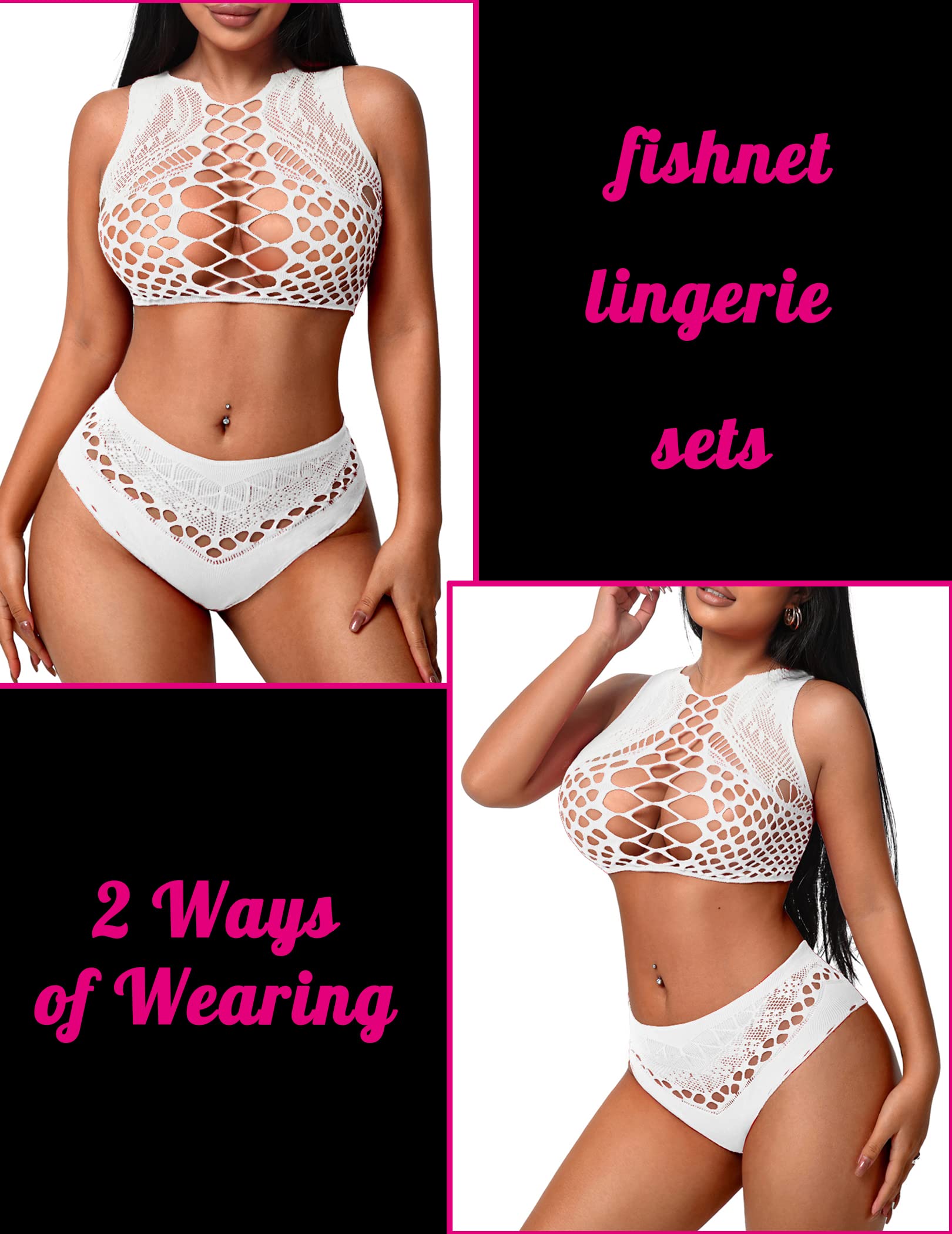 Avidlove Womens Fishnet Lingerie for Women Sexy Two Piece Lingerie Set Stripper Outfit: One Size White