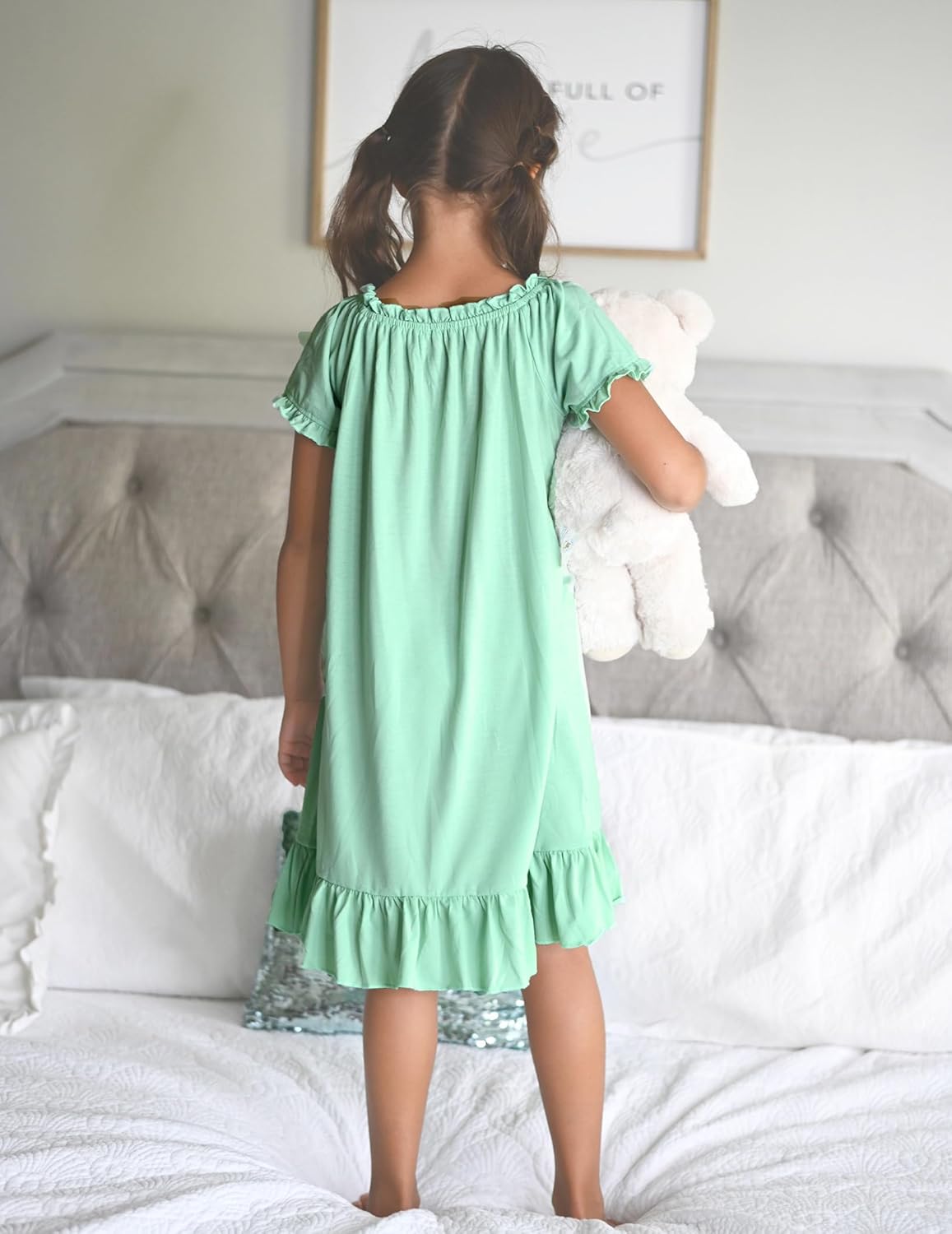 Arshiner Girls Nightgowns Sleepwear Short Sleeve Victorian Pajama Dress Soft Princess Sleepshirt for 3-12 Years Kids - Image 3