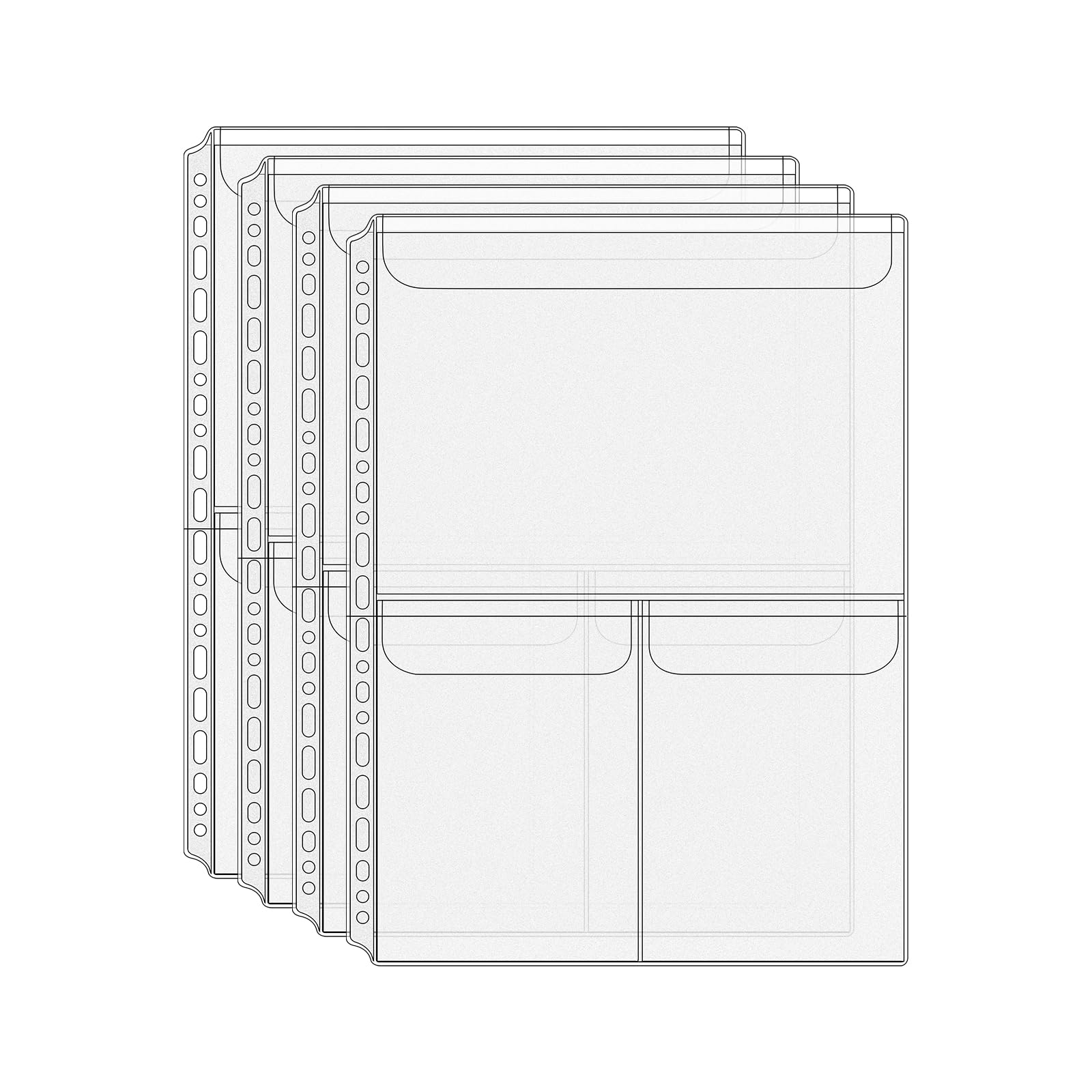 Mogoostry A4 Binder Pockets Zipperless Cash Envelopes 3 Pocket Binder Sleeves with Flap Binder Pouches Loose Leaf Inserts Folder Photocard Sleeve Filing Bags