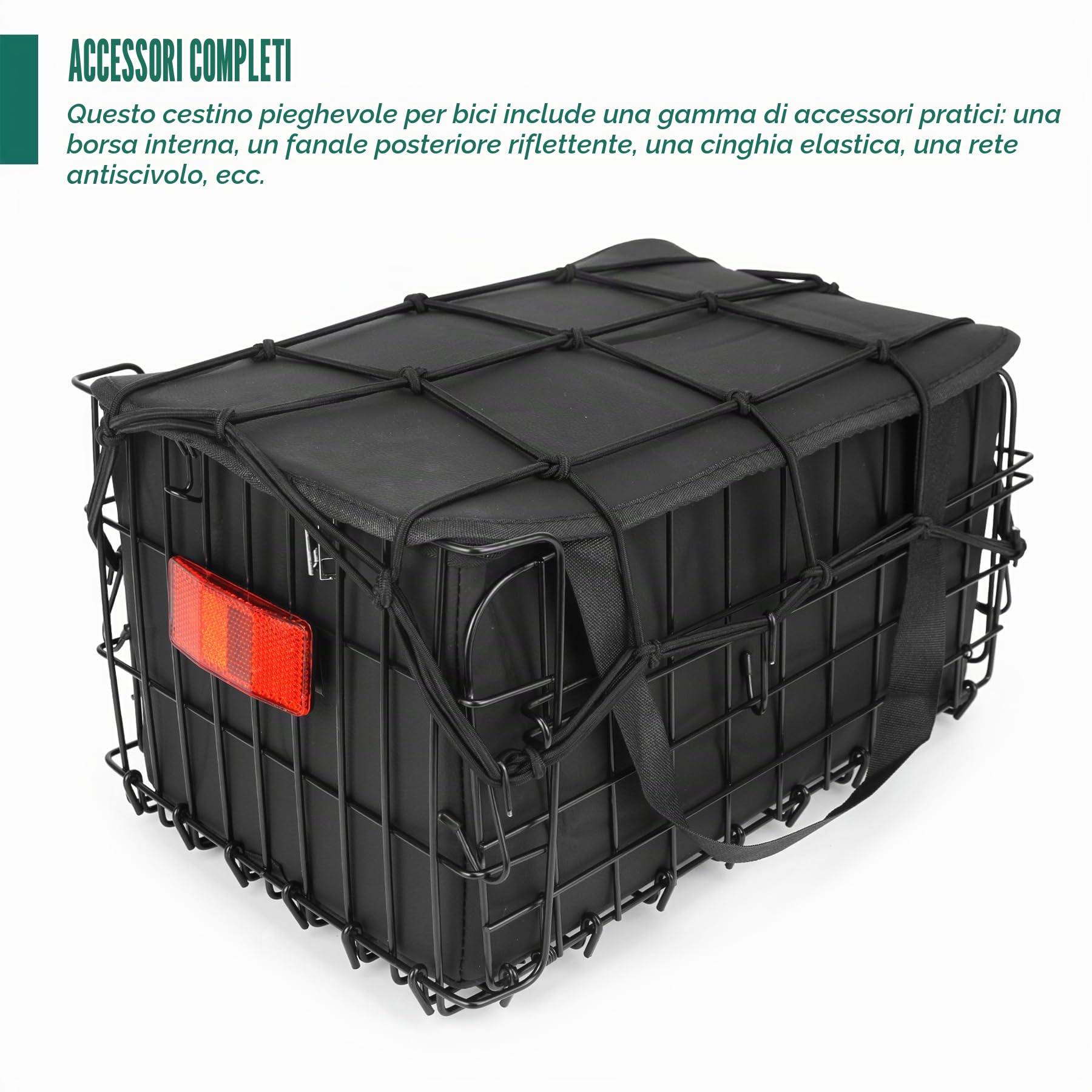 Spesh Cestino pieghevole per bicicletta in filo di acciaio con borsa nera in PU Liner Design a sgancio rapido per il trasporto della spesa