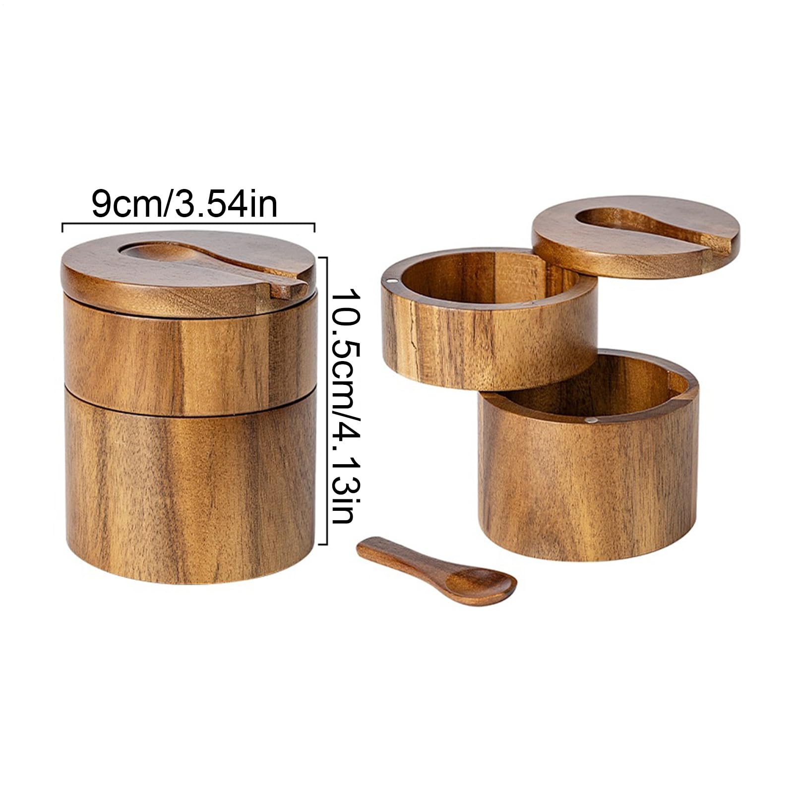 Salt Cellar - Barattolo per sale marino con coperchio girevole magnetico, ciotola in legno a 2 strati con cucchiaio per riporre pepe, caffè, zucchero, decapaggio, cucina, piano di lavoro e