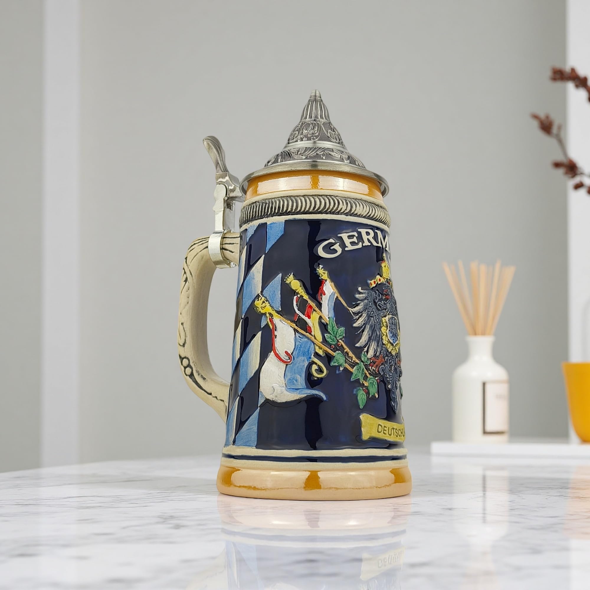Jarra de cerveza con tapa, 0,6 l, hecha a mano, diseño de Alemania, tradicional para fiestas de cerveza, hogar y colección, regalo para hombres y amantes de la cerveza