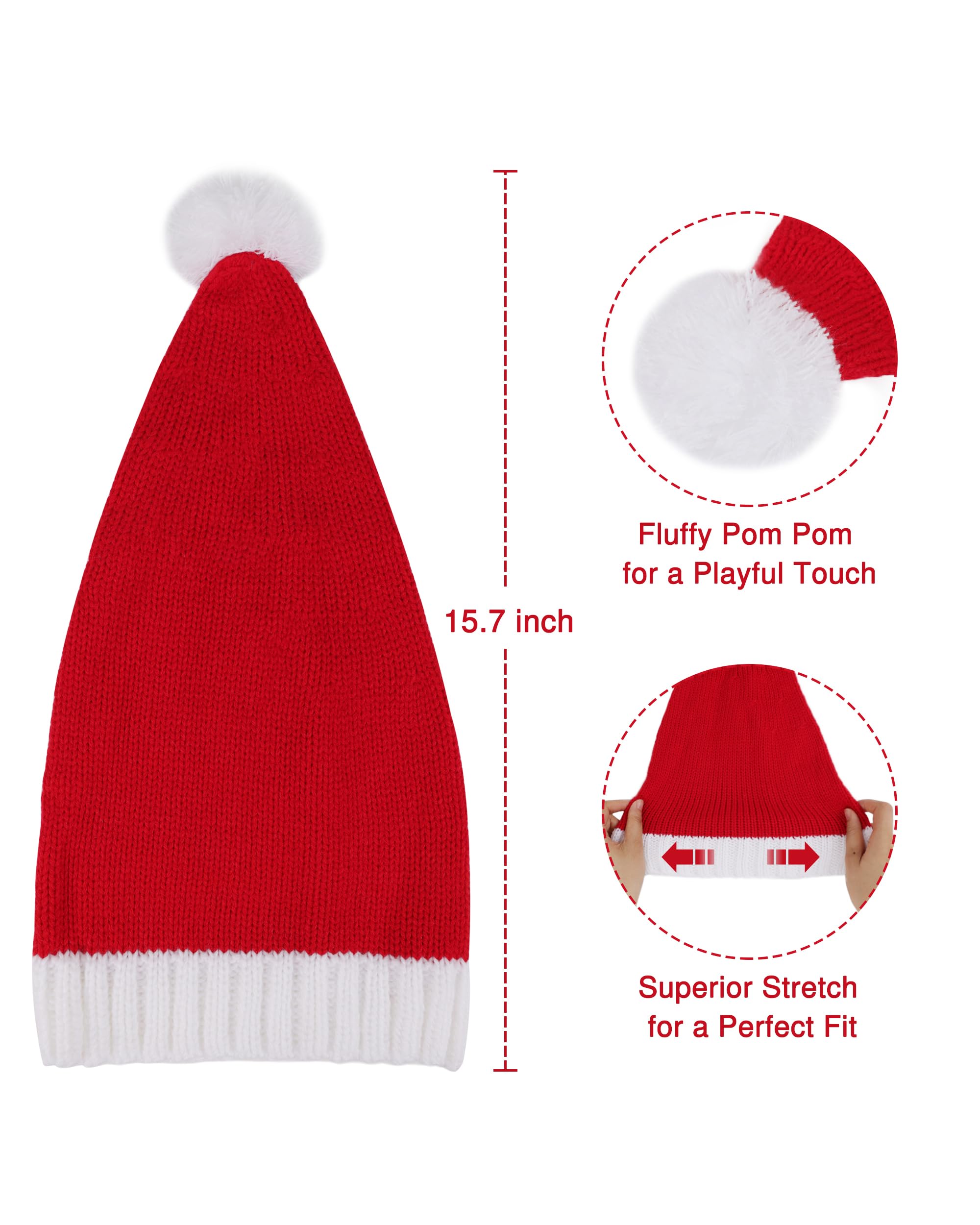 Strickmütze mit Bommel, Weihnachtsmannmütze, Weihnachtsstrumpfmütze für Erwachsene