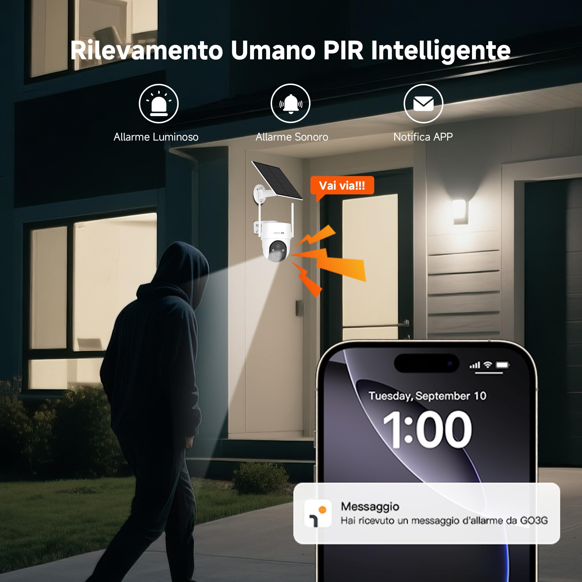 ARENTI Telecamera 4G LTE Da Esterno con SIM,2KTelecamera Sorveglianza PTZ 360°,Senza WiFie Senza Fili con Pannello Solare,10400mAh Batteria, Visione Notturna, Audio Bidirezionale,IP65