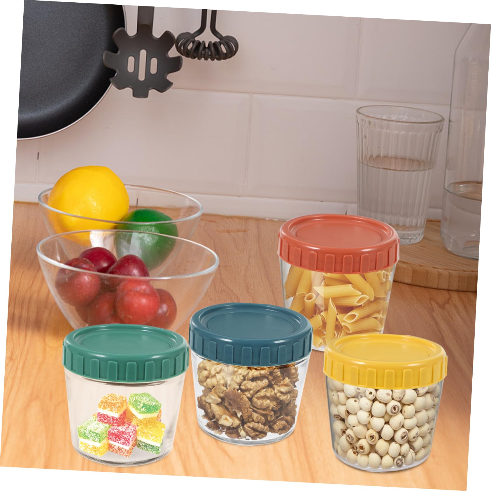 VALICLUD Set di 4 Contenitori in Vetro Coperchio Ermetico per Cucina | Vetro e Silicone, Design Impilabile, Uso Multifunzione per Caffè, Yogurt e Alimenti Secchi