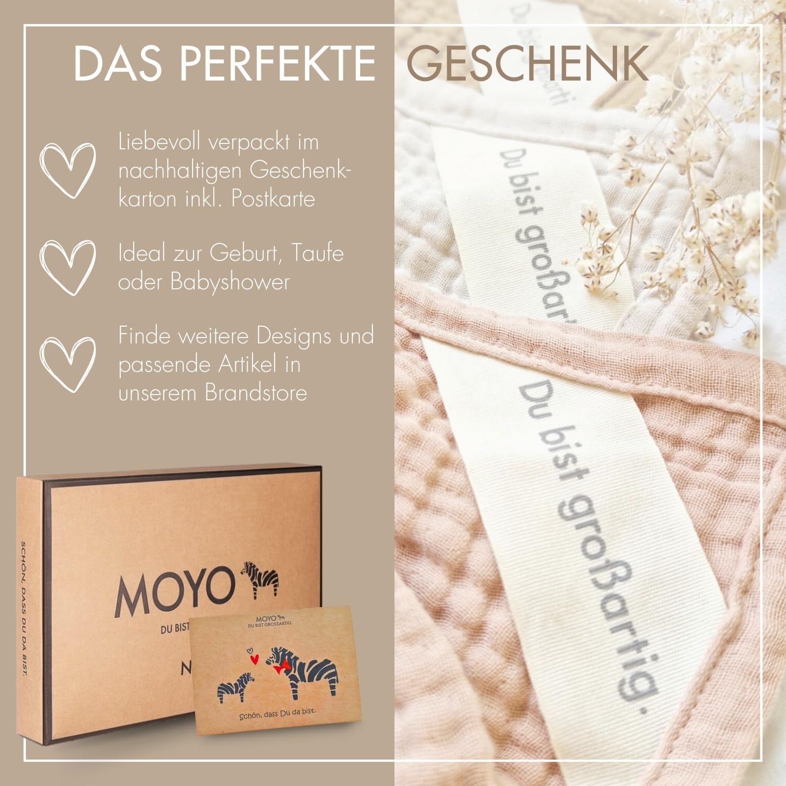 MOYO Musselin Babydecke Zartes Rosenholz I 75x100cm I Atmungsaktive Kuscheldecke aus Baumwoll-Musselin I Weiche Baby-Bettdecke für Junge & Mädchen I Baumwolldecke Geburt