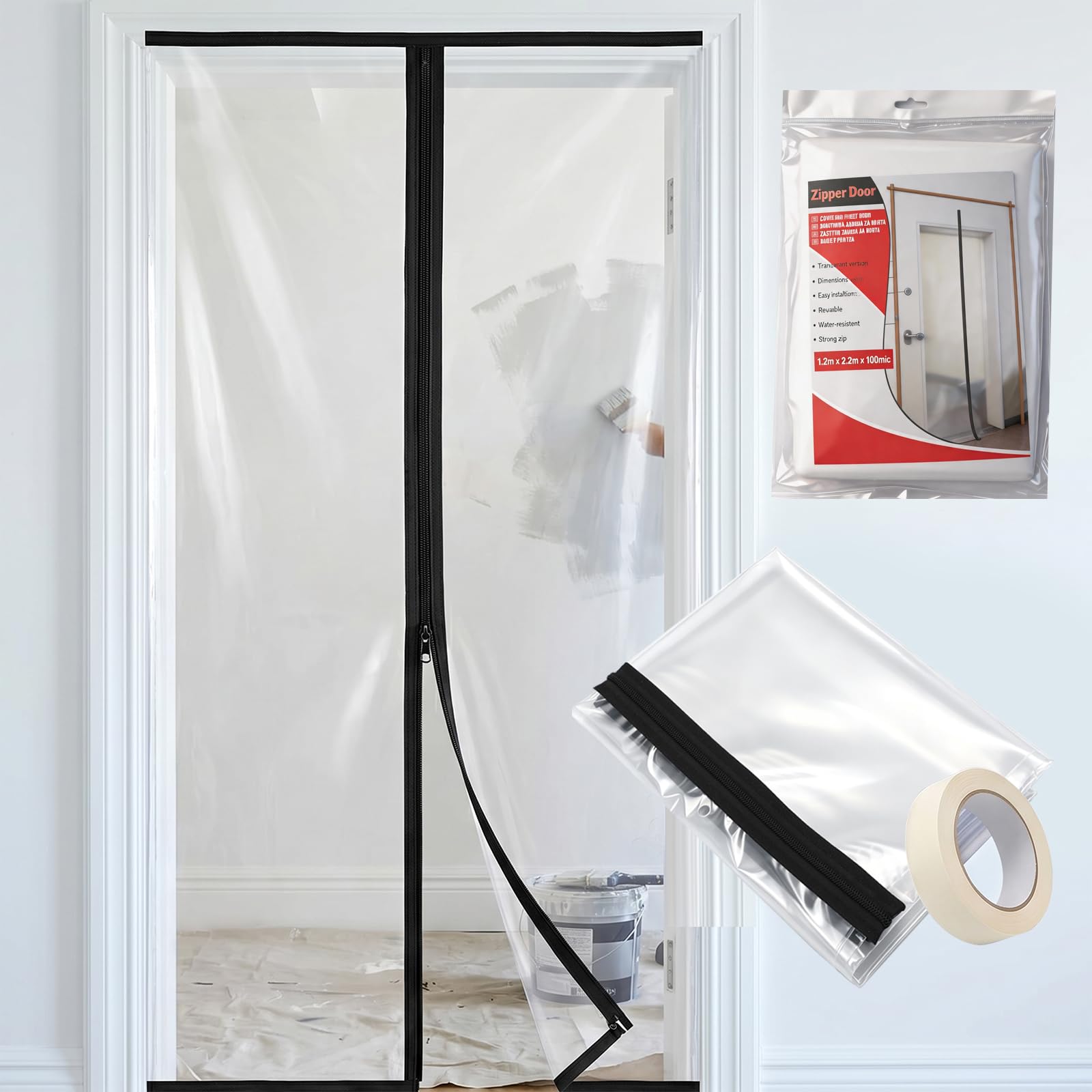 Dust Sheet Door Cover 1.2 x 2.2m Zipper Door Protector