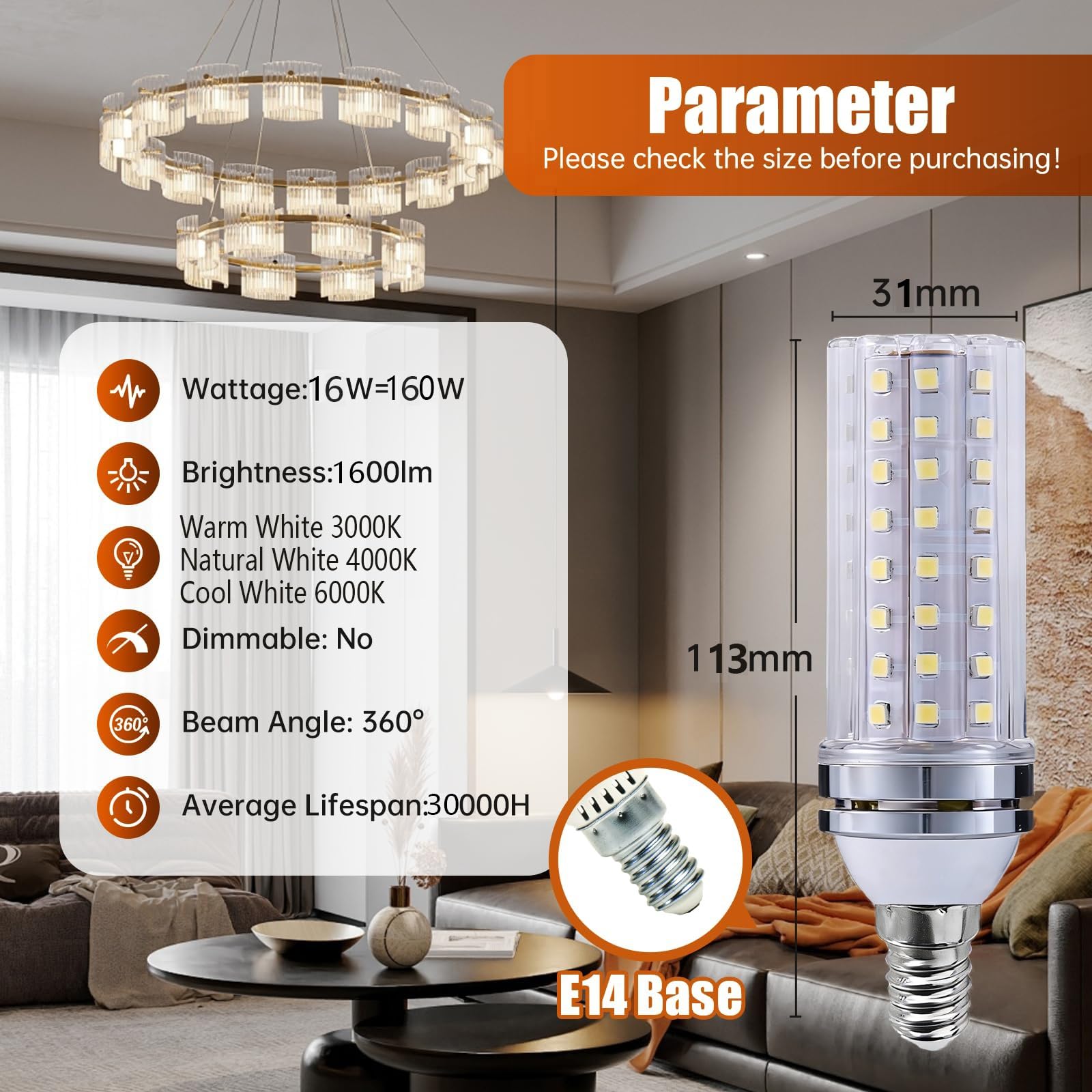 E14 Bombillas LED 16W Equivalente 160W Casquillo SES Pequeño Edison Ahorro Energético (CRI>80) 1600LM Sin Parpadeo No Regulable Para Araña Pared Techo(Natural White 4000K,10 Pack)