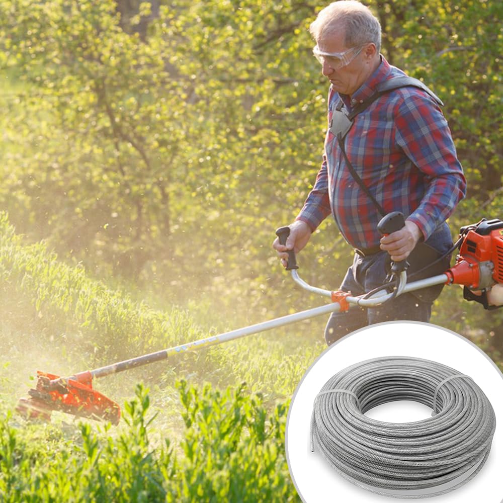 Hilo Desbrozadora Acero 2,4mm x 30m, Línea Trimmer Strimmer de Acero Hilo de Corte de Alambre de Acero Hilo de Corte para Desbrozadora Línea de Recortadora de Hilo para Hierba Crecida y Malas (30m)