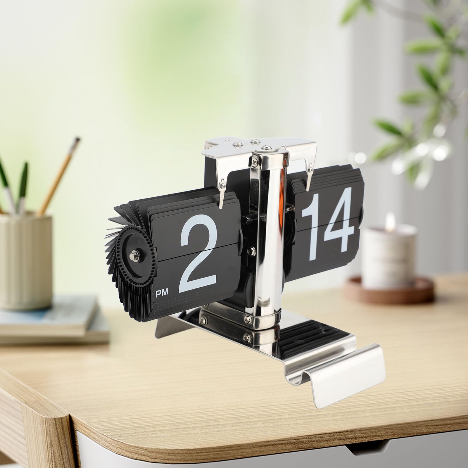 Orologio a Fogli Mobili, Orologio a Fogli Mobili retrò Alimentato a Batteria, a con Supporto per Telefono per Ufficio, Casa, Studio, Soggiorno (Stile in acciaio inossidabile)