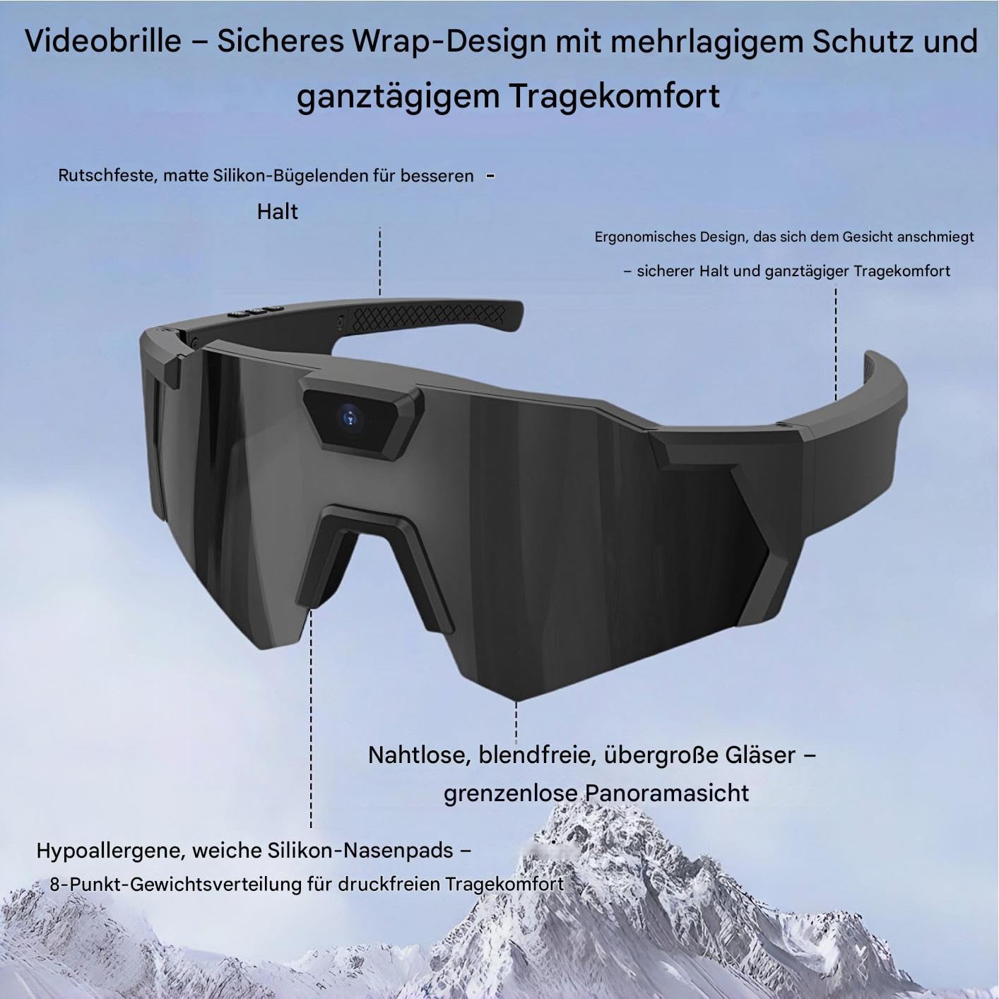 Fahrrad Actionbrille Mit Kamera, Brille Mit Kamera - Fahrradbrille Sportbrille, Schutzbrille Outdoorsport Für Herren Damen, Für Radfahrer Snowboarder Wanderer Reise Vlogger