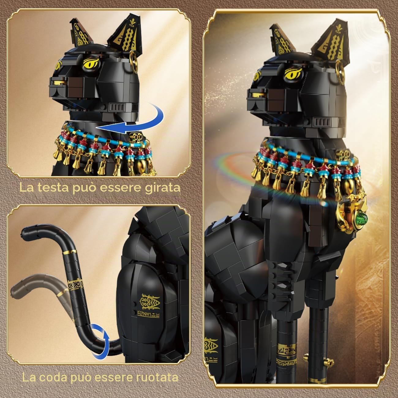 CUBIMANA Kit di gatti faraone egiziano – mattoncini da costruzione con gatto nero giocattolo per adulti, modello di gatto egiziano come decorazione per la casa, ufficio, regalo per adolescenti dai 10