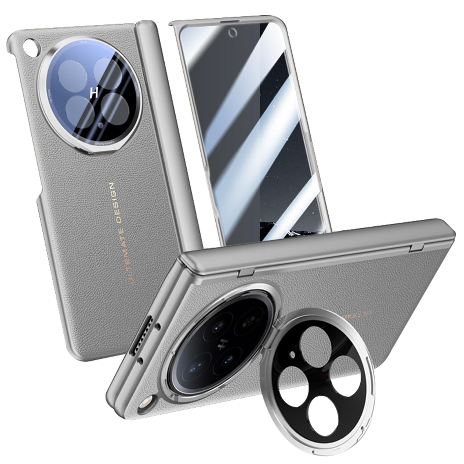 LUOTANL Luxury Case for Oppo Find N6, Camera Kickstand Screen Protector Hinge Case Leather Litchi Texture Plating Cover,Grey,N6