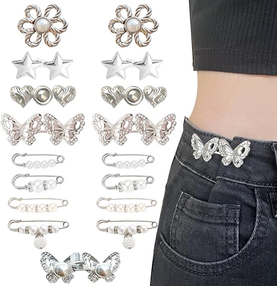 16 Set Pant Waist Tightener, Adjustable Pins for Loose Jeans, Reusable Waist Adjuster for Pants Women
