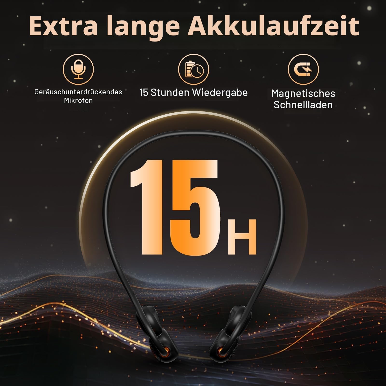 Ortizan Open Ear kopfhörer, kabellose kopfhörer Bluetooth 5.3, Kraftvoller Klang, 15 Stunden Wiedergabezeit, 19 G Leicht, IPX6 Wasserdicht, Laden Fester Halt für Laufen, Fitnessstudio, Training