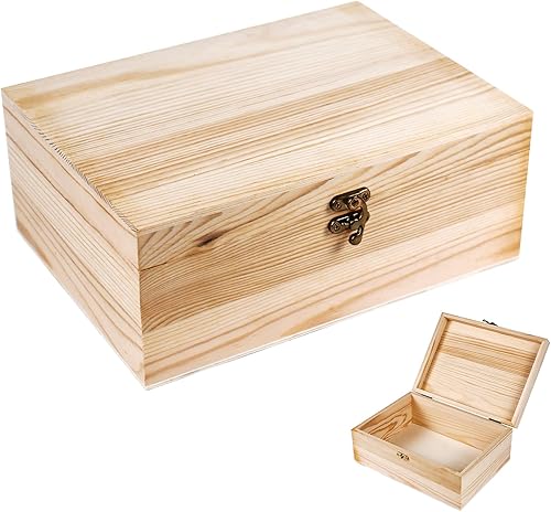 Caja de madera sin terminar con tapa con bisagras, 1 paquete, 10.6 x 7.6 x 4.3 pulgadas, caja de almacenamiento de madera lisa sin pintar para
