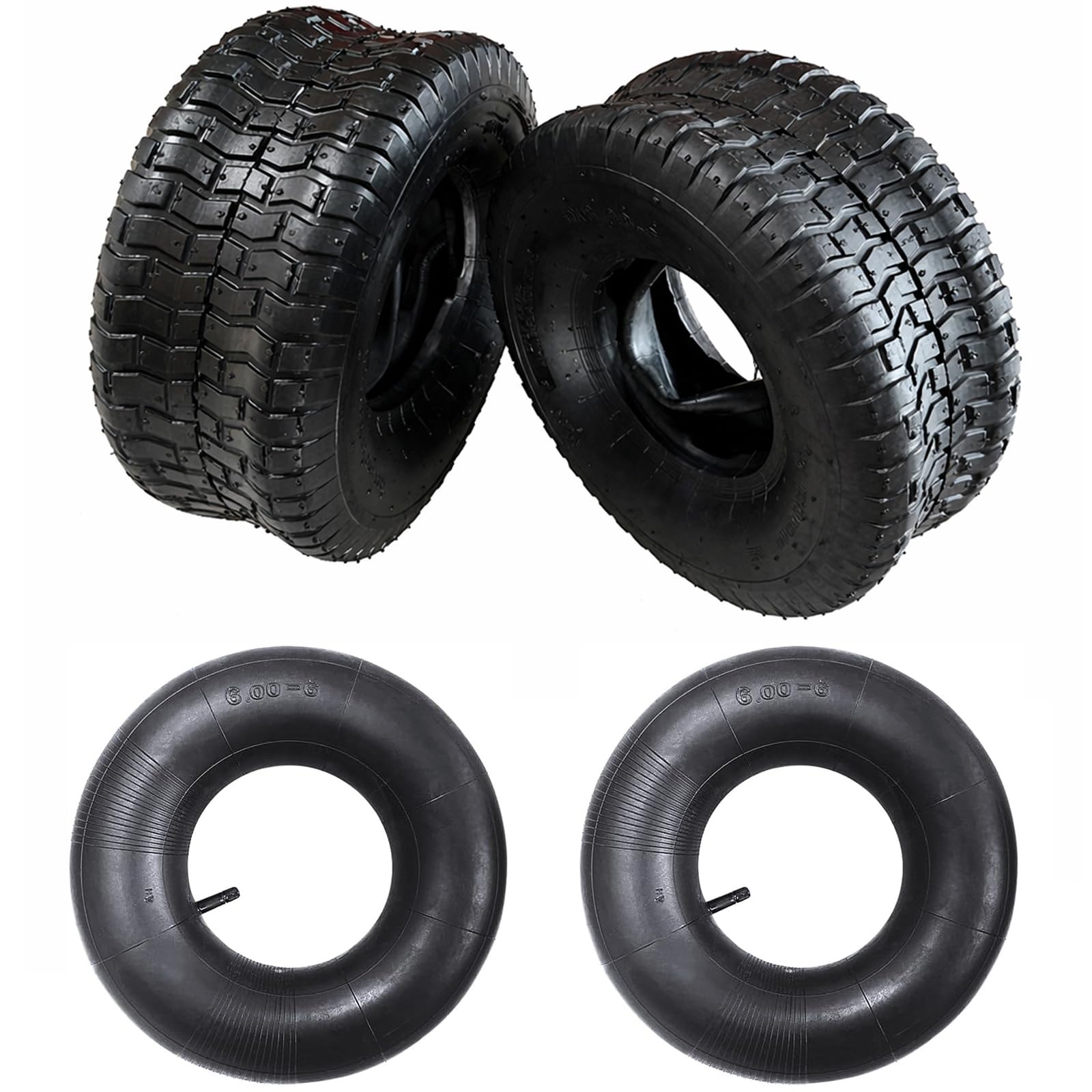 15x6.00-6 2x Reifenmantel + 2xSchlauch mit Geradem Ventil 4PR – Reifen Set für Aufsitzmäher & Rasentraktor