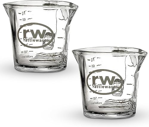 Rattleware Jarra de vaso espresso Taza medidora auténtica de doble boquilla con graduaciones en ml y onzas, alto volumen, grado comercial para