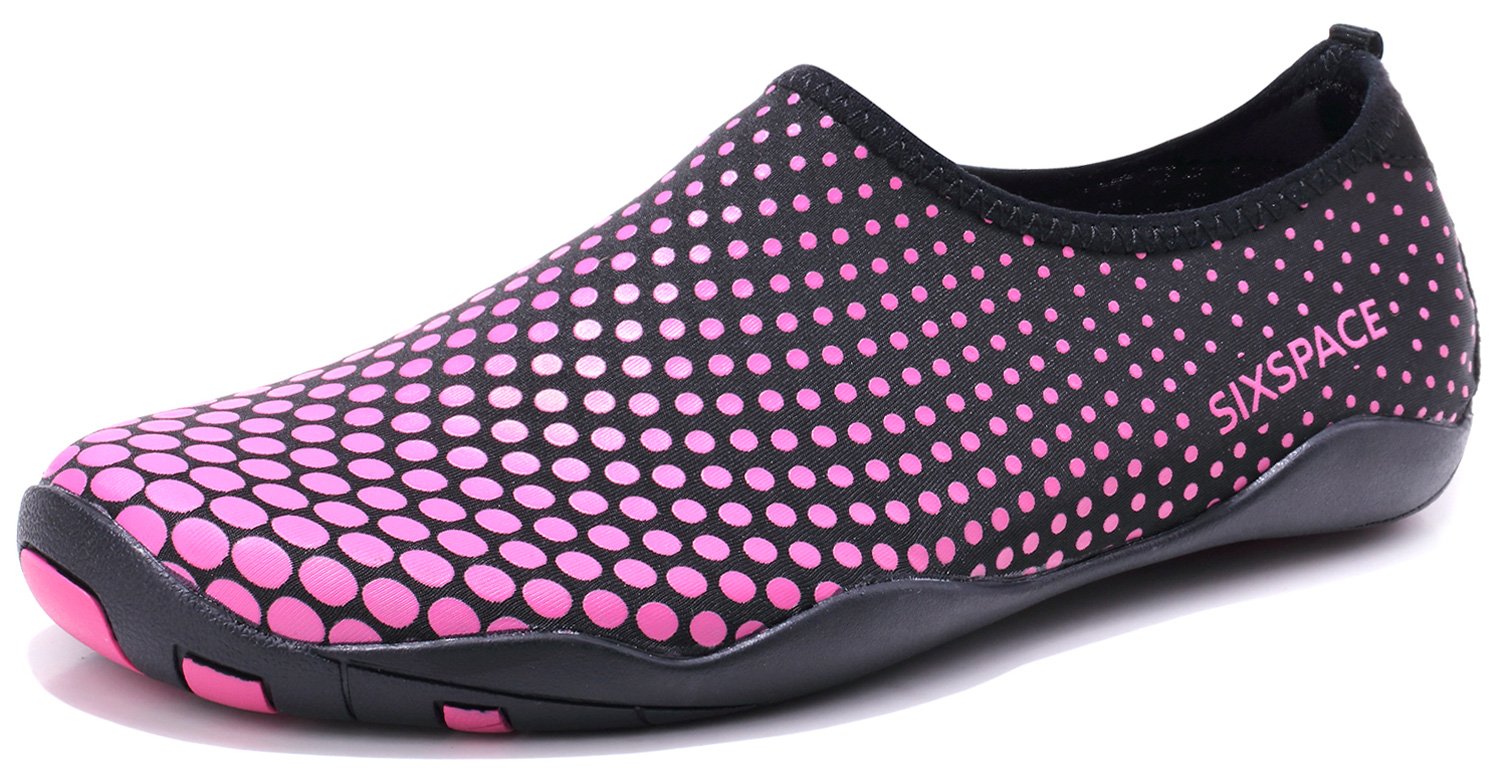 Sixspace Damen Badeschuhe Wasserschuhe Strandschuhe Wasserdicht Schnell Trocknend Slip On Breathable Aquaschuhe Schwimmschuhe Surfschuhe,Rose Rot 41 EU