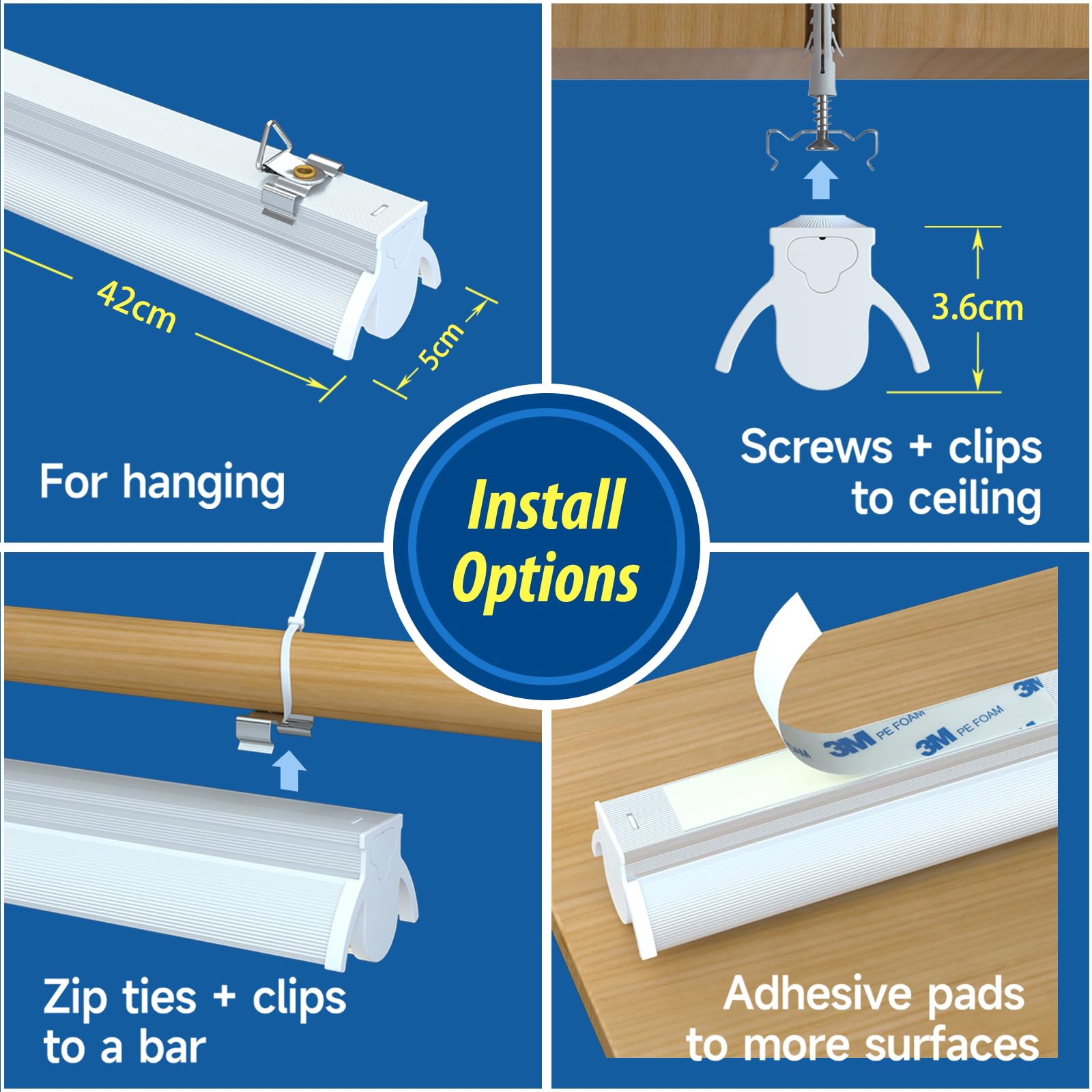 Lampade per Piante T5 da Interno, Confezione da 4Pack (42cm, 10W x 4) Luce LED a Spettro Completo con Riflettori per Piantine, Fascia Luminosa 4000K Bianca per Scaffali e Ripiani