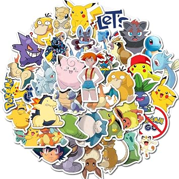 50Pcs Pokemon Anime Sticker for Kids, Cute Cartoon Waterproof Vinyl Stickers for Adult Teen Girl Water Bottle Laptop Phone Computer Guitar Notebook Skateboard Travel Case Scrapbook Helmet