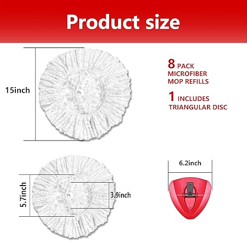 Miniatura 3 de Paquete de 8 + 1 cabezal de repuesto para fregona fácil de escurrir, compatible con trapeador giratorio triangular, fregona de microfibra de fácil