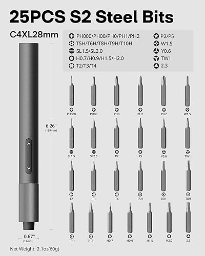 Miniatura 3 de HOTO Juego de destornilladores de precisión 25 en 1, destornillador eléctrico de 3.7 V, recargable USB-C, herramienta magnética compacta para