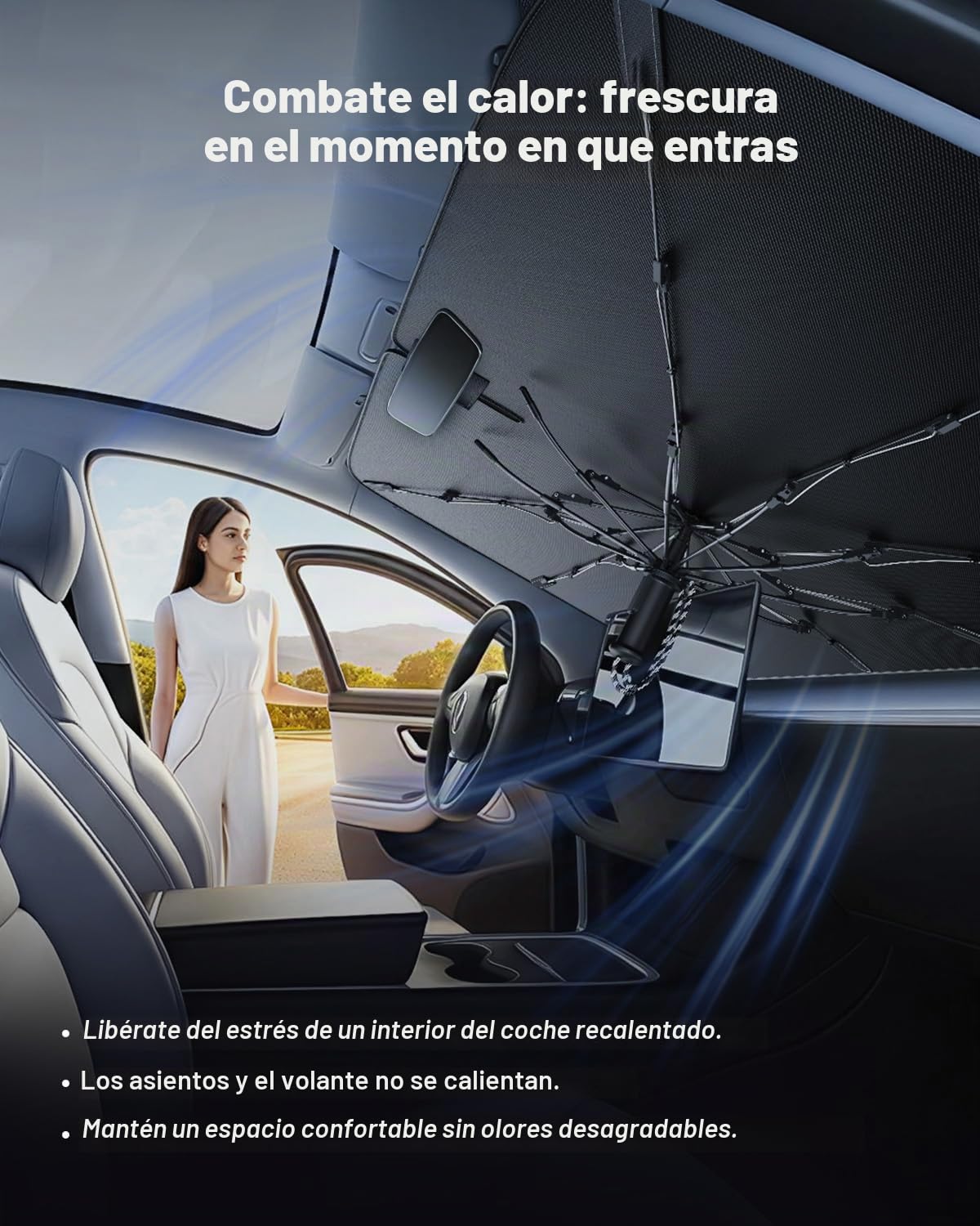 ECOZEN Parasol para Parabrisas Delantero de Coche Tesla Model 3 2018-2026, Parasol Autoadhesivo Coche Delantero Plegable Protección UV y Solar Parasol de Verano Accesorios Tesla Model 3